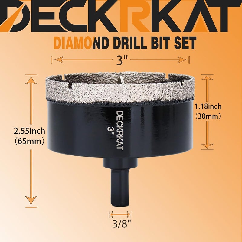 DECKRKAT 3 inch Diamond Hole-Saw Bits with Pilot Drill Bit -3" Diamond Tipped Tile Hole Saws with Guiding Bit Accurate Drilling for Porcelain Tile Ceramic Pottery Granite Stone Glass Bottles 75mm - Image 2